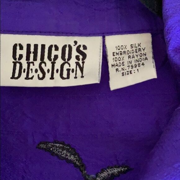Chico’s Purple 100% Silk Embroidered Button Front Jacket Women’s Size Small - Picture 6 of 7